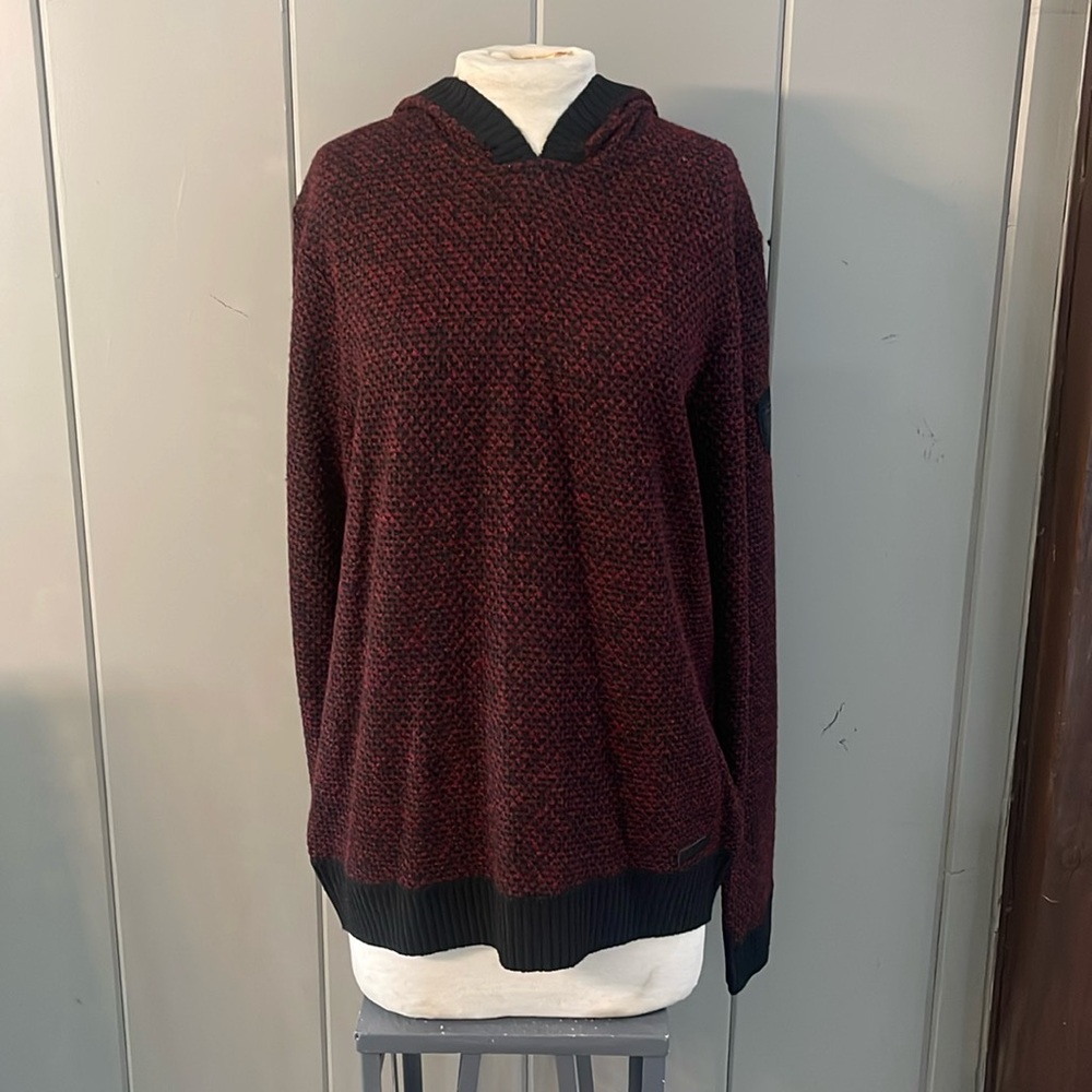 NWT Buffalo David Bitton Red Black Knit Sweater Hoodie Quiet Luxury Old Money
